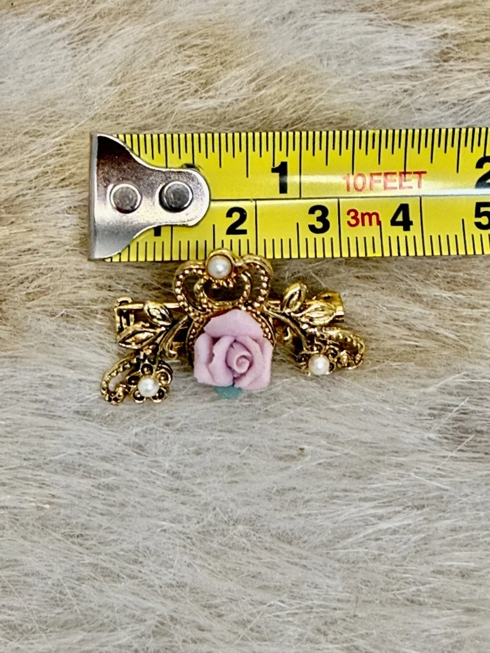 Vintage Victorian‎ Rose Brooch Floral Filigree Arch Seed Pearl Feminine Pink
